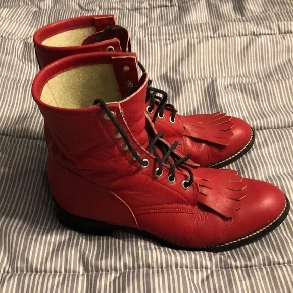 Vintage JUSTIN Boots RED Roper Size 5.5 D Style 503Y Registered NO. 73416 - Picture 6 of 16